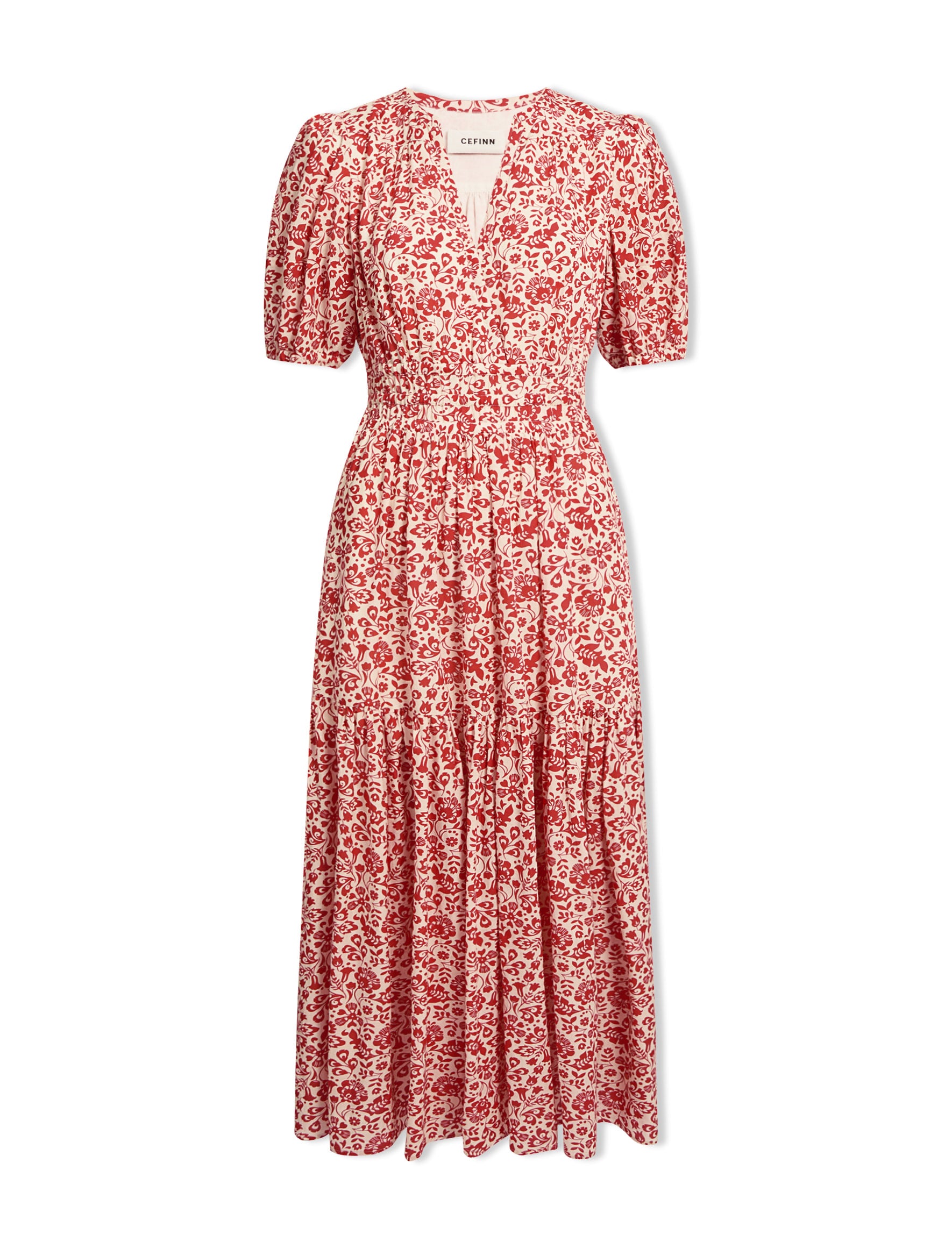 Olive Cotton Blend Midi Dress - Red Mono Floral Print - Image 6