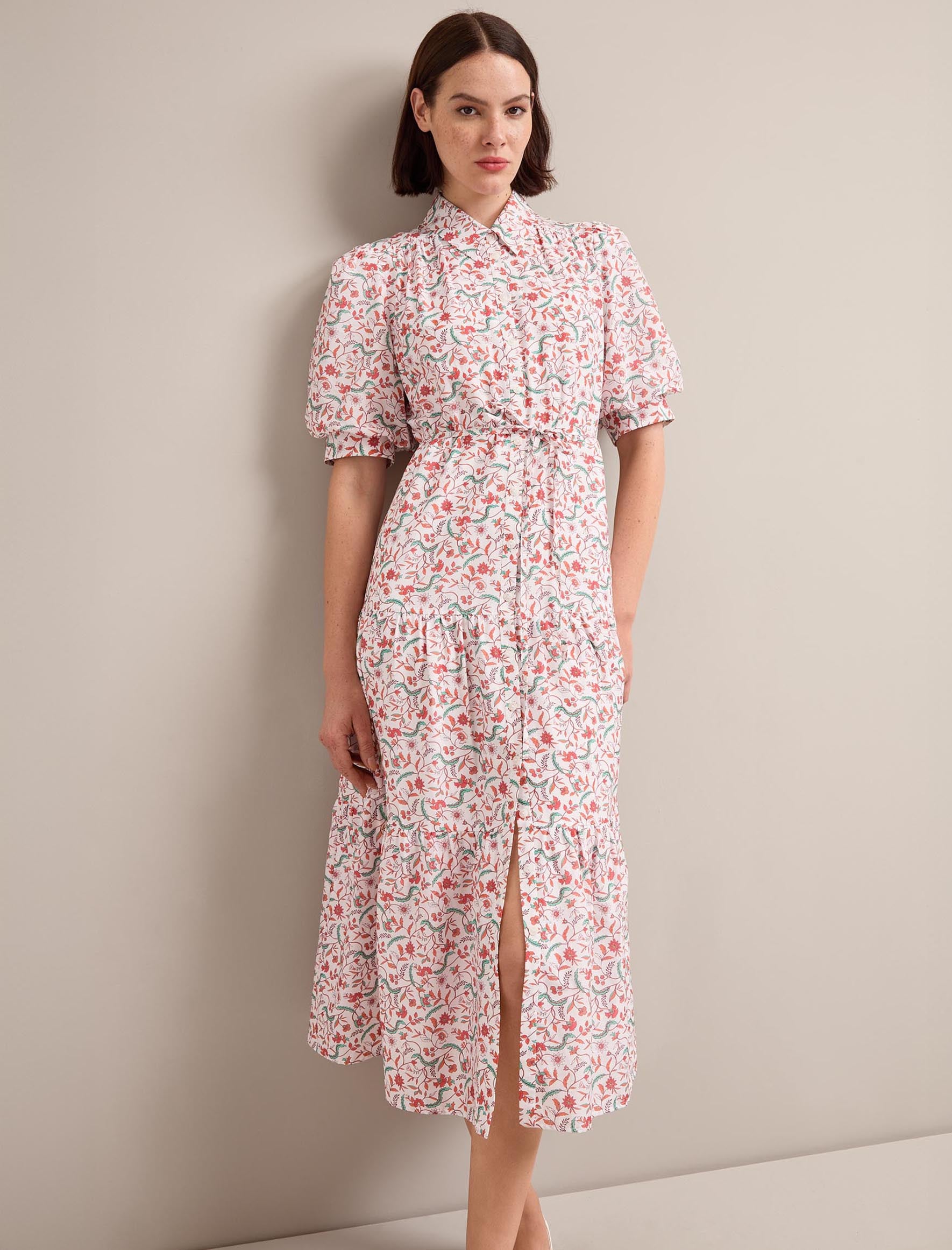 Poppy Silk Blend Maxi Dress - Red Trailing Feather Print - Image 6